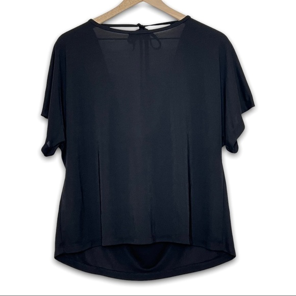 DONNA KARAN Short Sleeve Draped Cowl Neck Tie Front Relaxed Ballet Blouse L/XL - Picture 6 of 9